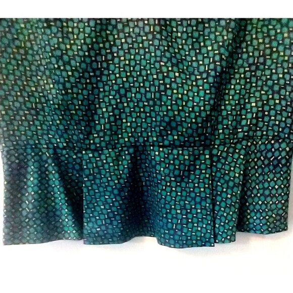 Tahari Satin Blouse Top Turquoise Print V-Neck Peplum Waist Side Zip - XL  NWT - Picture 2 of 8